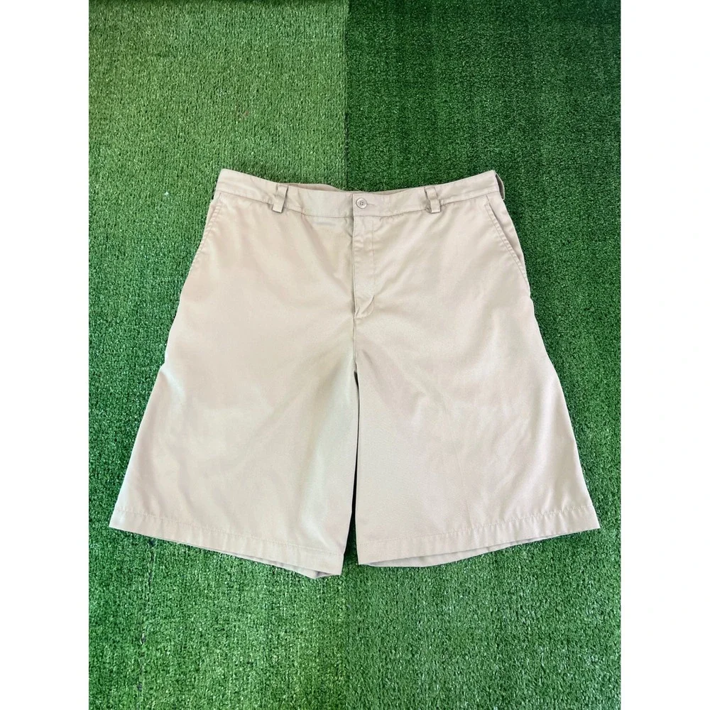 Nike Mens Khaki Tan Chino Shorts Flat Front Regular Fit Casual Golf Size 35‎